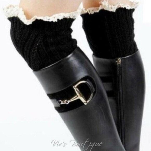 Brown Cable Knit Boot Cuffs Leg Ankle Warmers Lace Trim Women's One Size - Picture 3 of 5